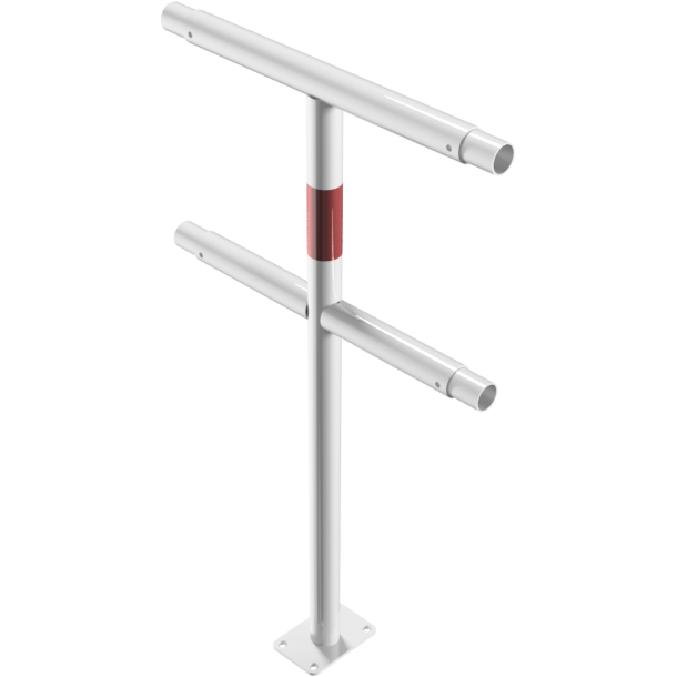 Protective railing | Steel tube  48 mm | Fixed postto be fixed by plugs | Middle post | hot-dip galvanized and white coatedwith red reflecting stripes
